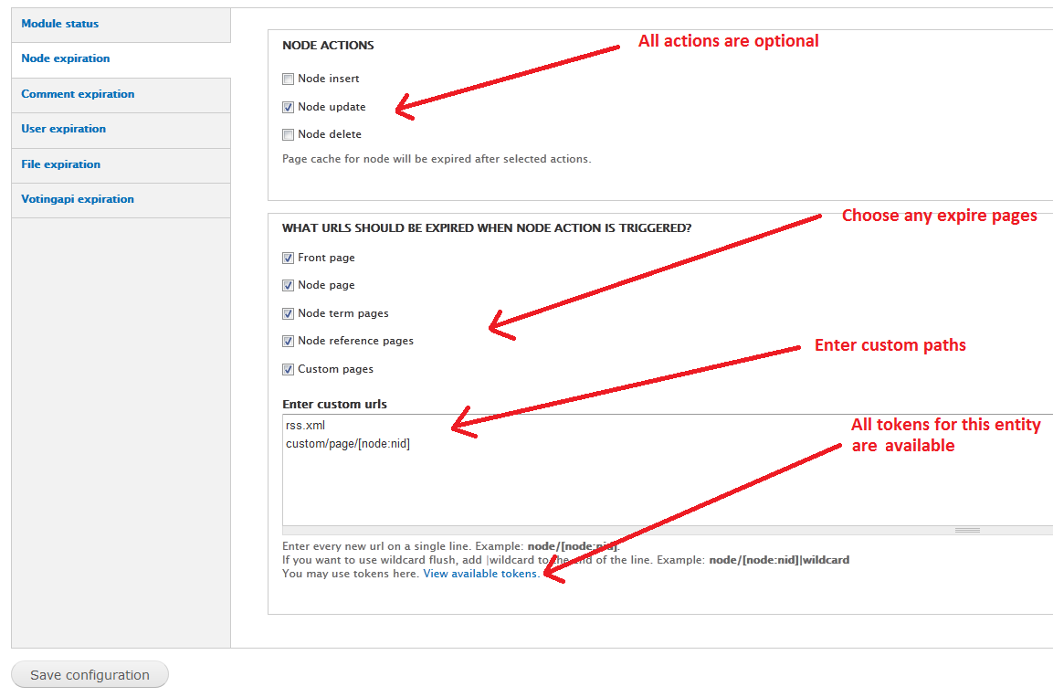 Common settings form, expiration settings sample