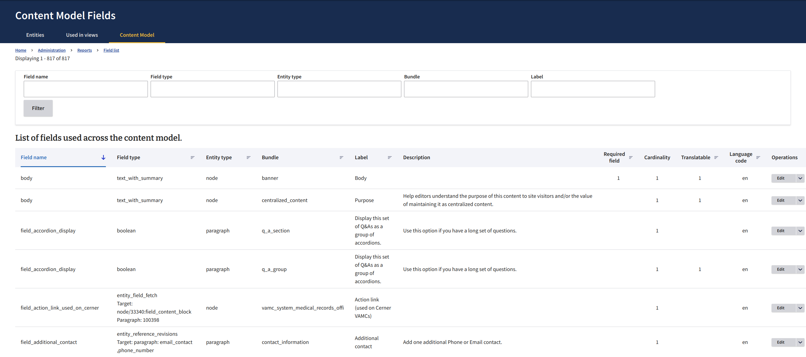 Sample screenshot of file list information.