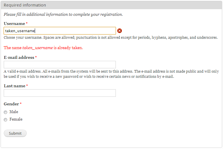 HybridAuth required fields