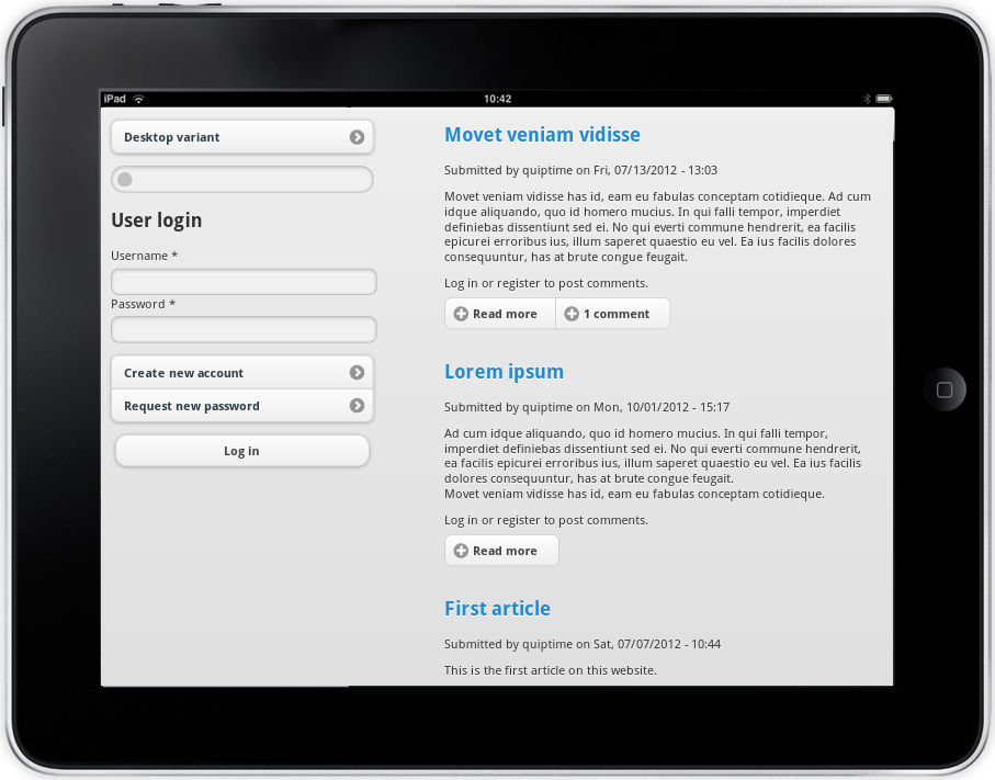 Mobile Switch Block on large tablet.