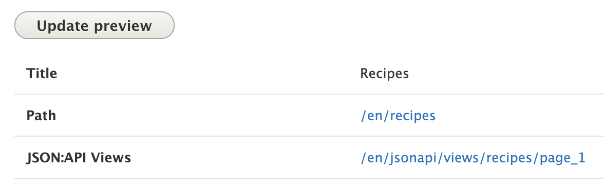 JSON:API Views URL in Views query preview.