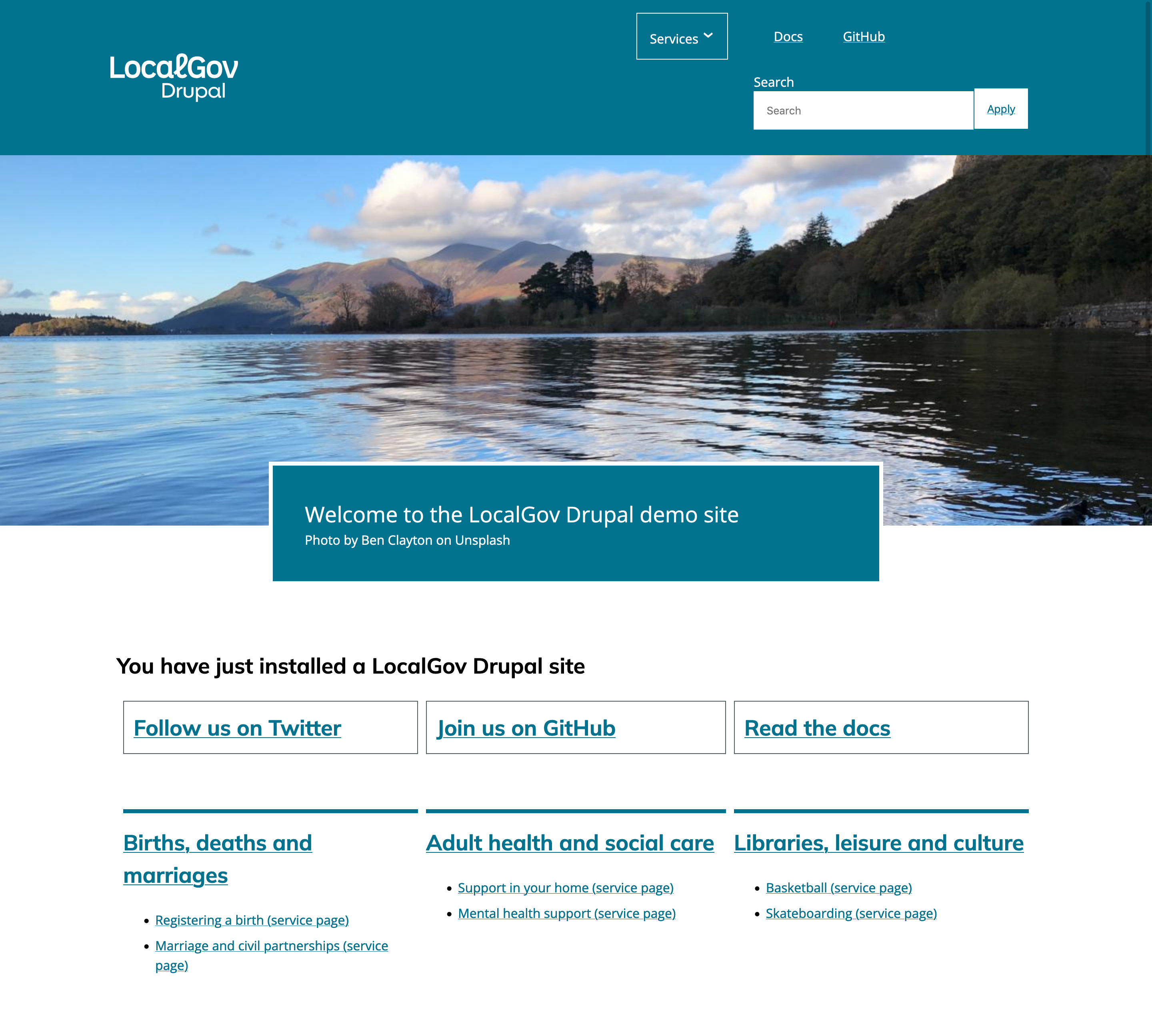 LocalGov Drupal demo site home page