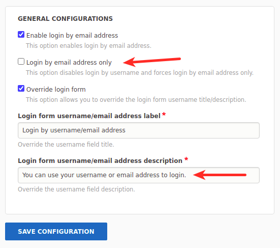 Mail Login: Configurations Page