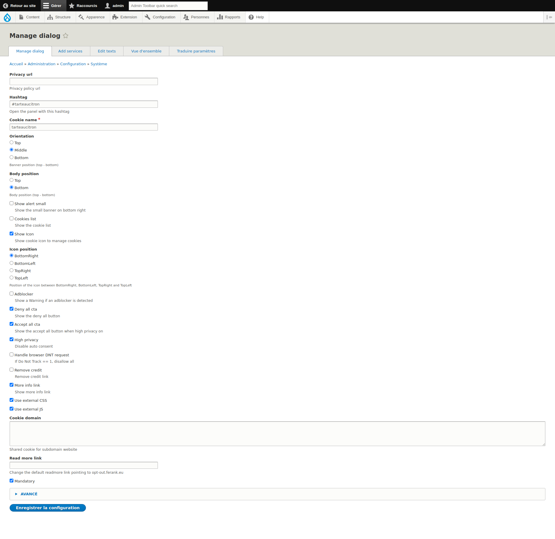 User Interface 2: Manage Dialog