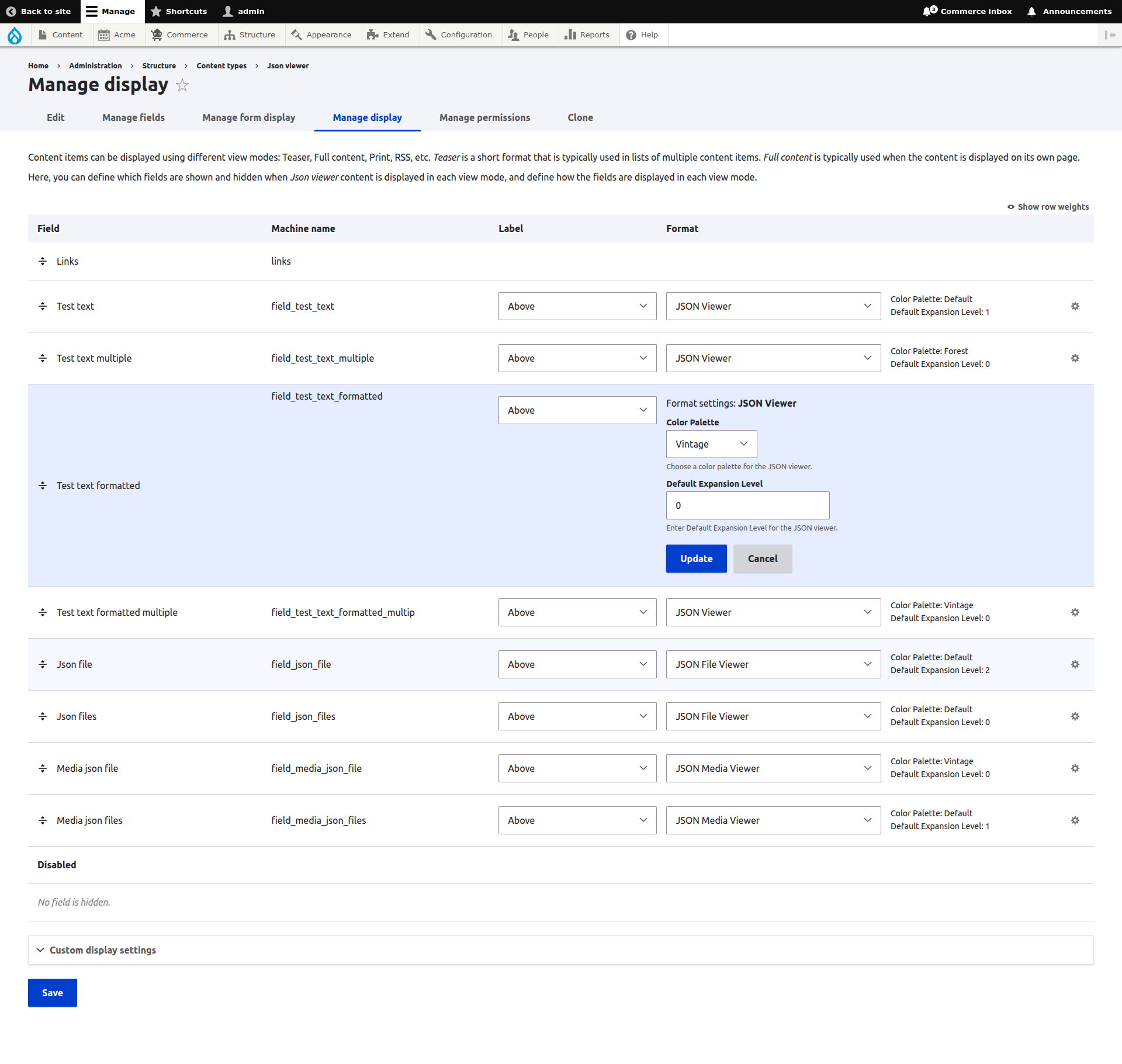 JSON Viewer manage display