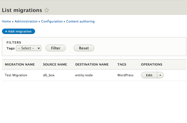 Migration List view