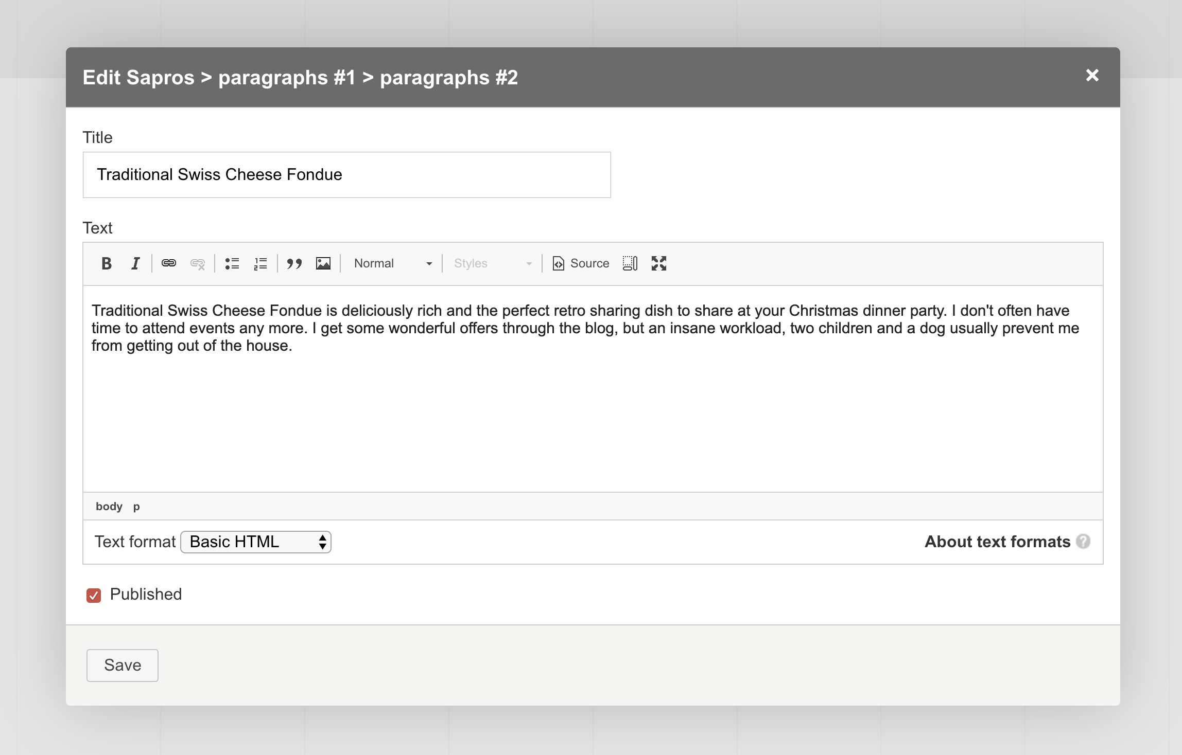 paragraphs modal edit form
