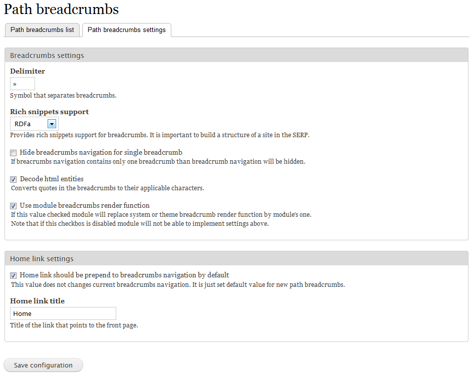 Settings form