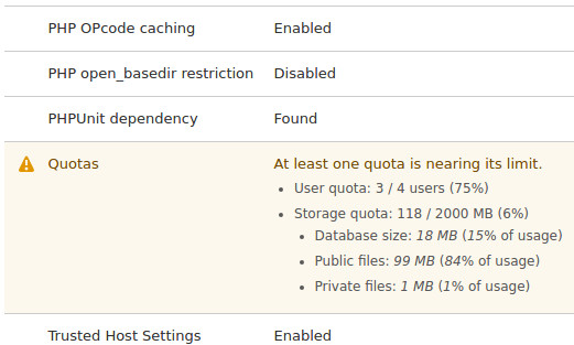 Detailed quota information on status page
