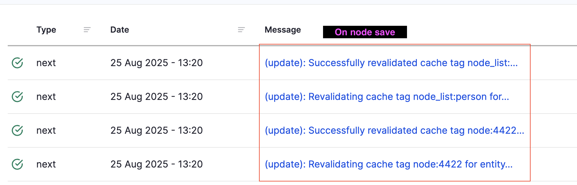 Report log on node save