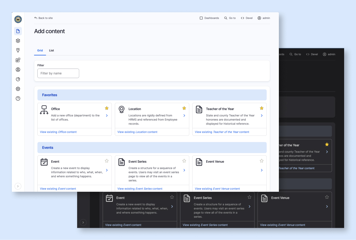 Gin Type Tray displayed in both light mode and dark mode user interface contexts.