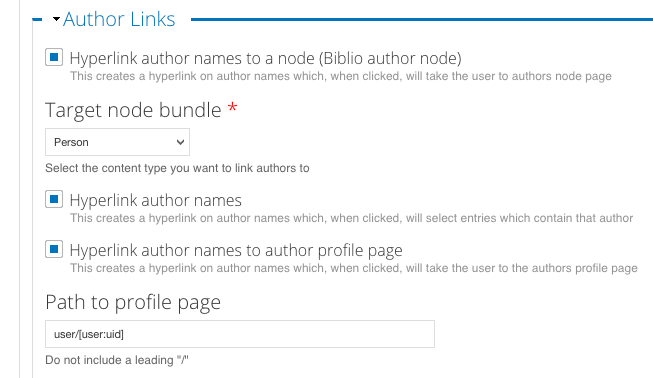 Enable and setting up biblio author node
