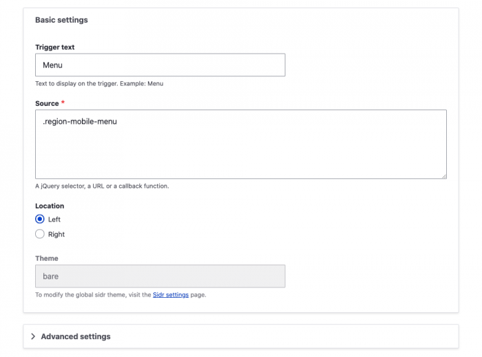 Sidr trigger block settings