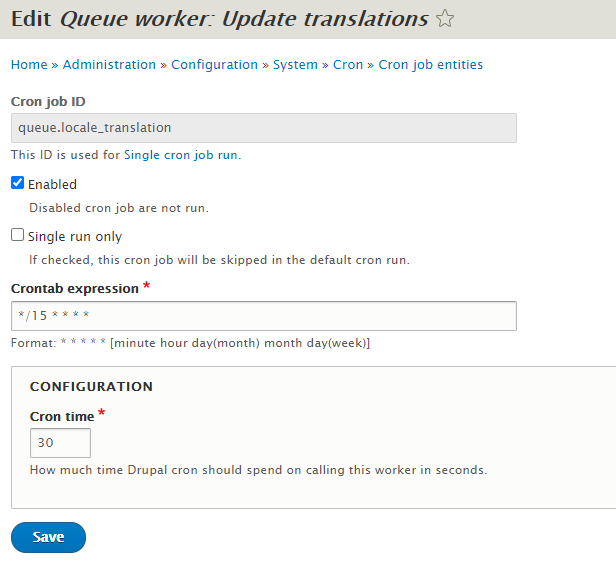 Single cron job configuration