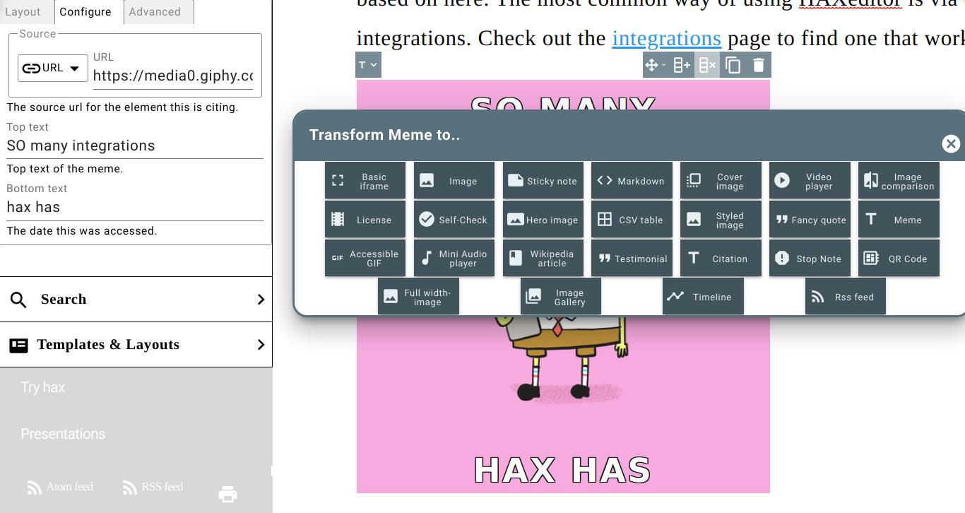 HAX transforming an element in the page
