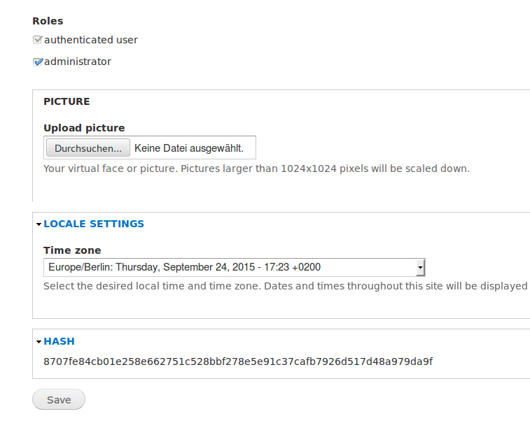 User hash on user edit form