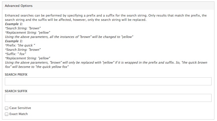 VBO Search and Replace Advanced Settings