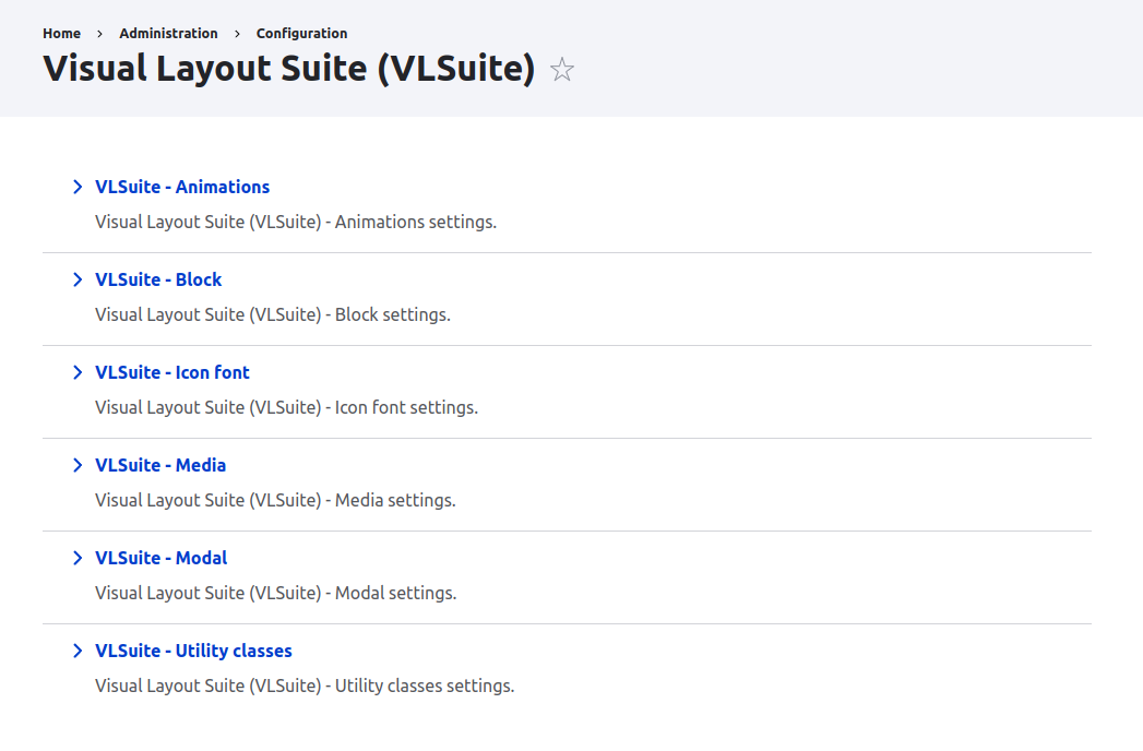Visual Layout Suite (VLSuite) - Configuration index