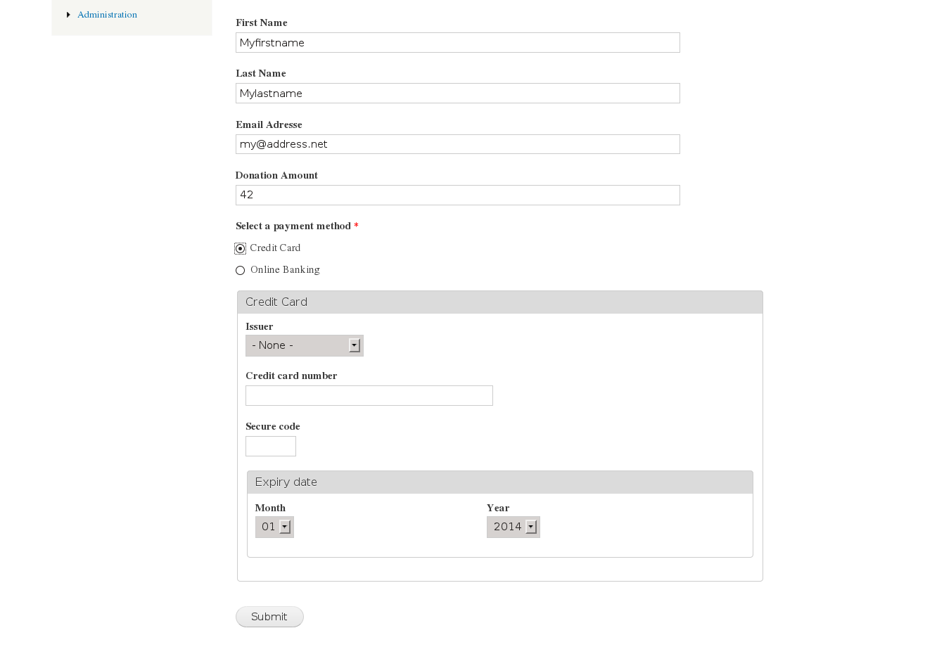 The webform component used in a donation webform