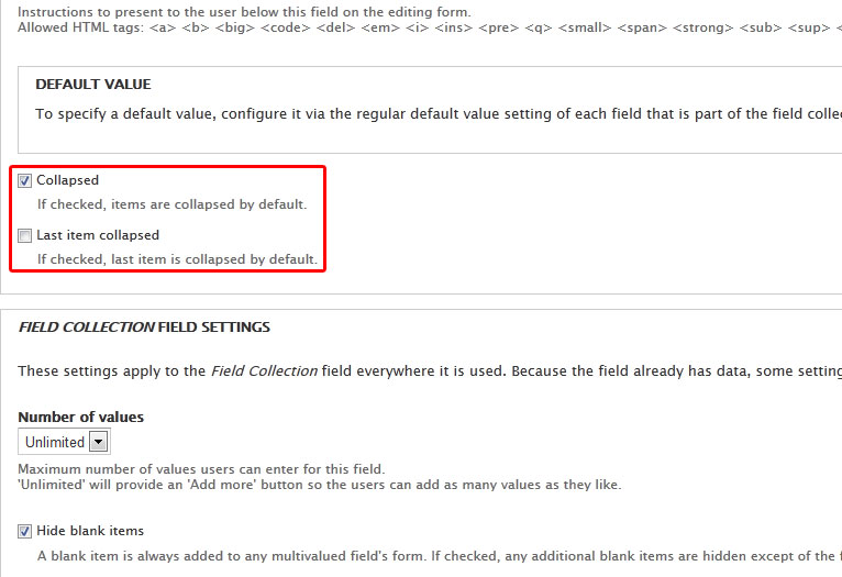 Field collection fieldset widget settings