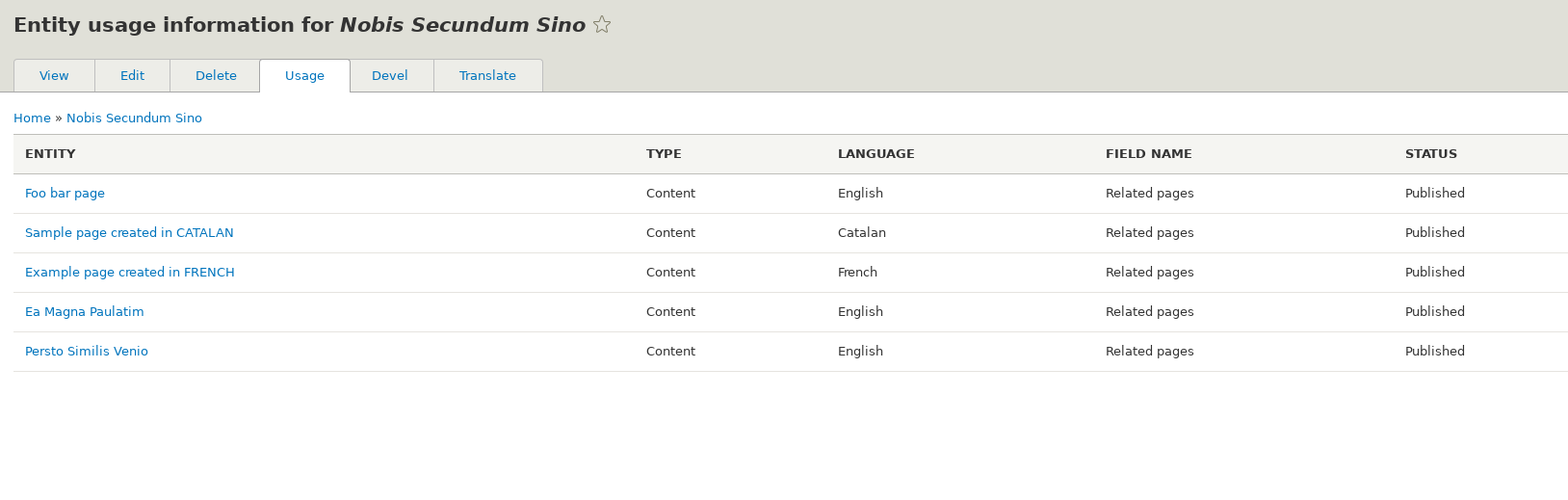 Usage page