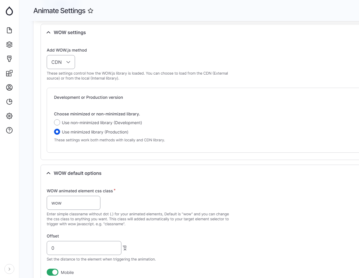 WOW JS animate css form settings