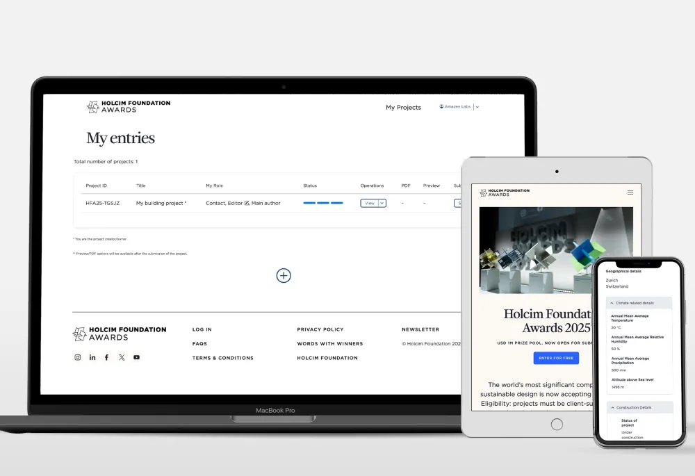 Device Mock-up for Holcim Foundation Awards Platform
