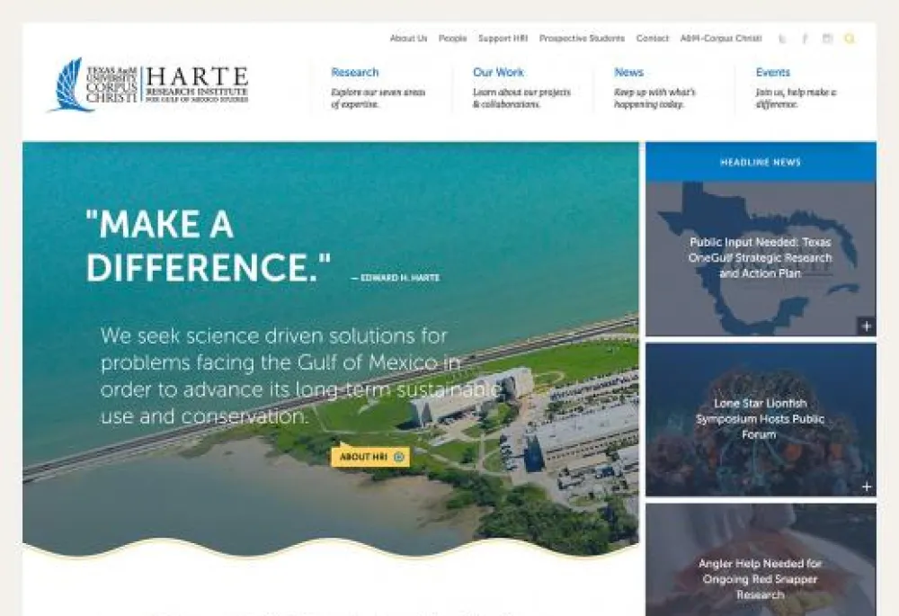 Screenshot of the Harte Research Institute homepage at harteresearchinstitute.org