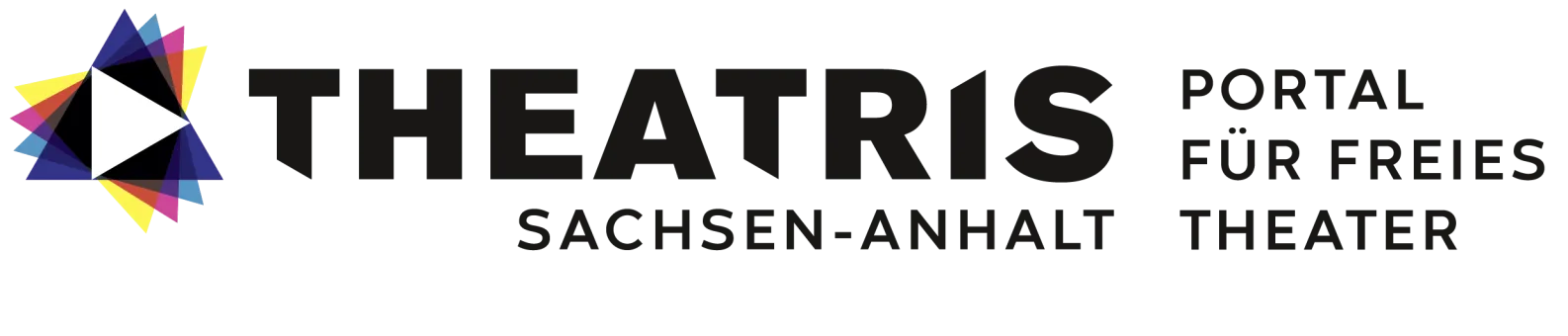 ein weißes Dreieck auf mehrfarbigem Hintergrund, ähnlich einem Play-Button, gefolgt von der Wortmarke THEATRIS Portal für Freies Theater