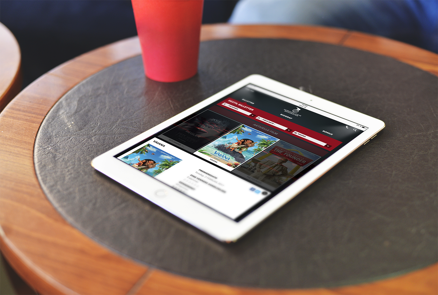 Nordisk Film Cinemas website on tablet screen