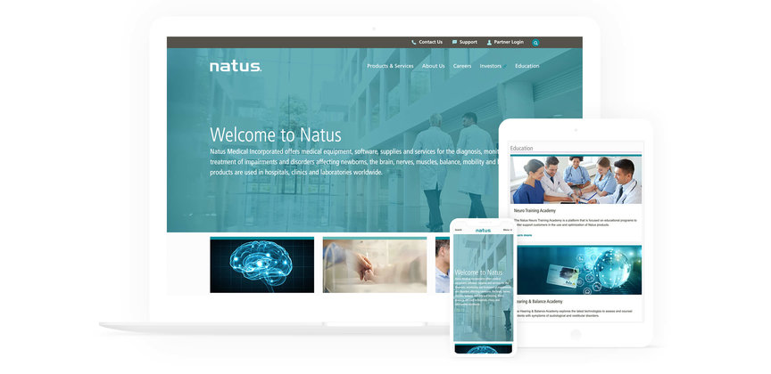 Natus home page design on various devices