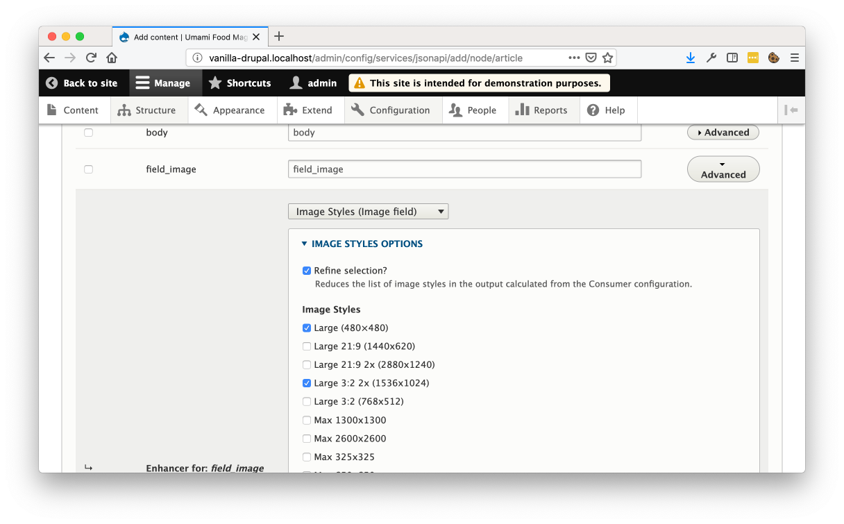 JSON:API Extras Image Style configuration