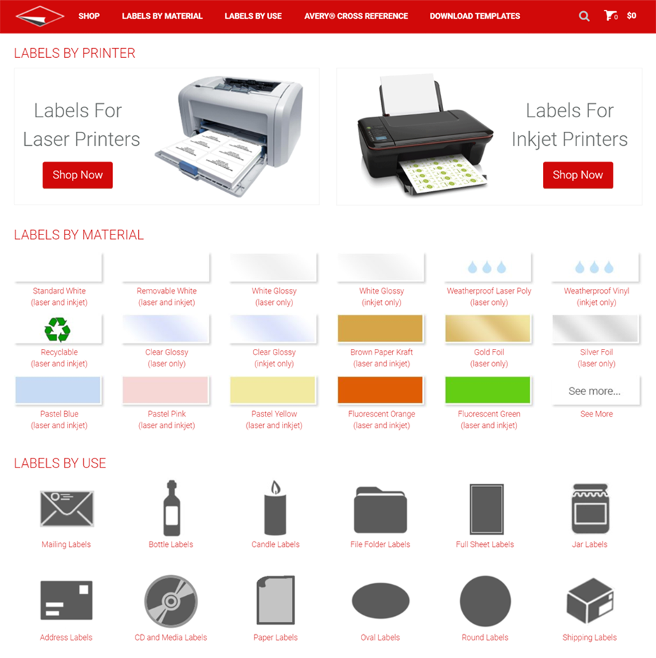 Different materials and sizes
