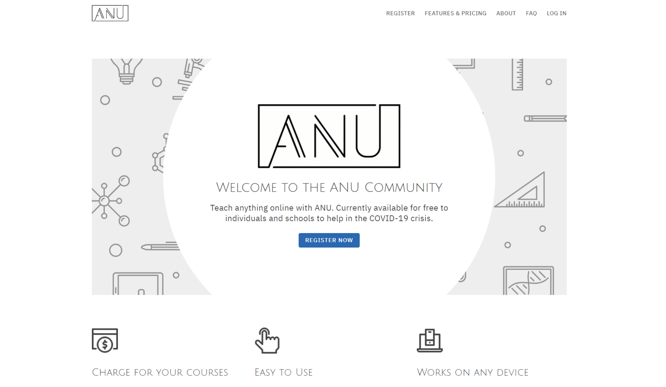 ANU.Community using Material Base - White background screenshot with clean dark grey text, icons and outlined images