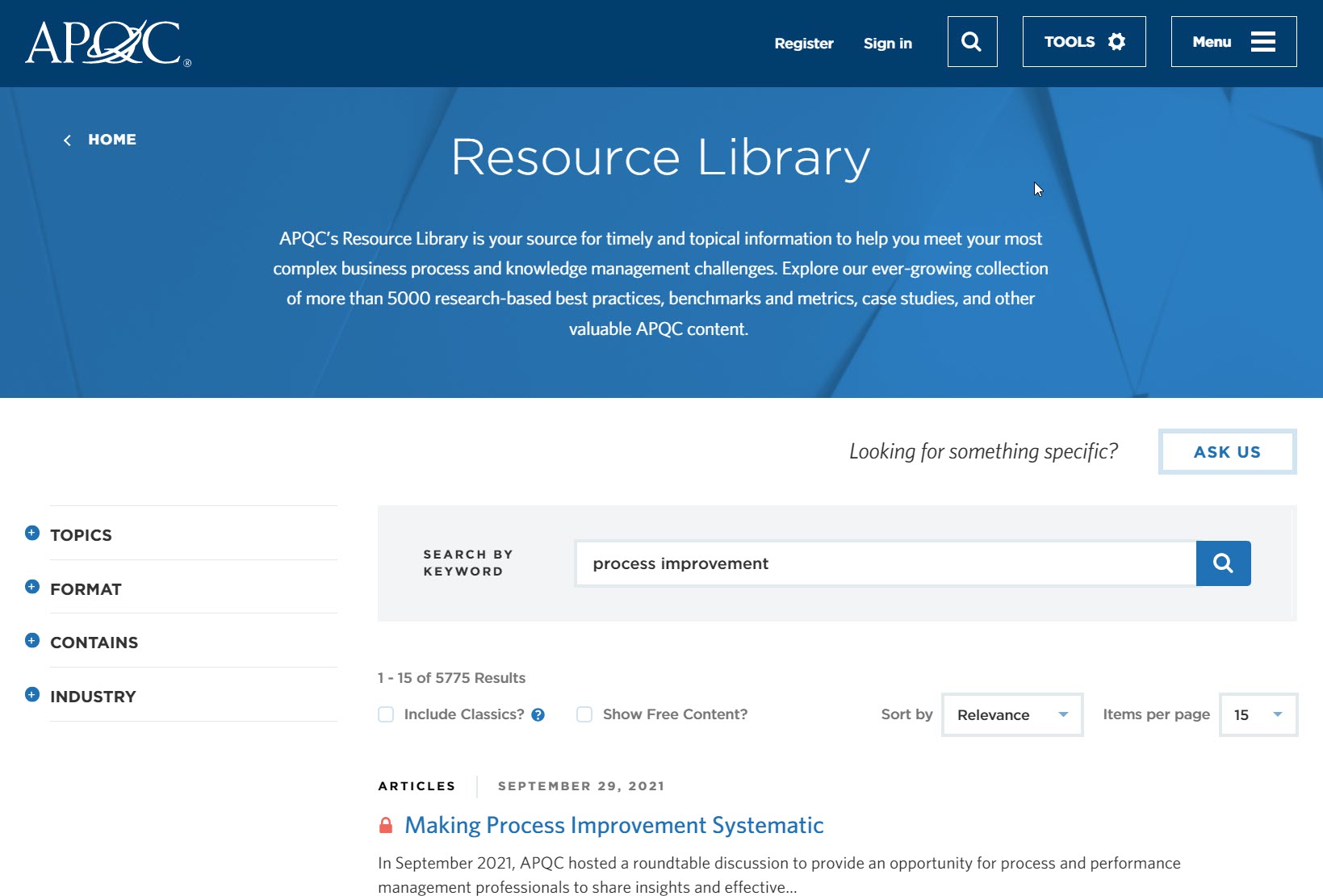APQC Search Page