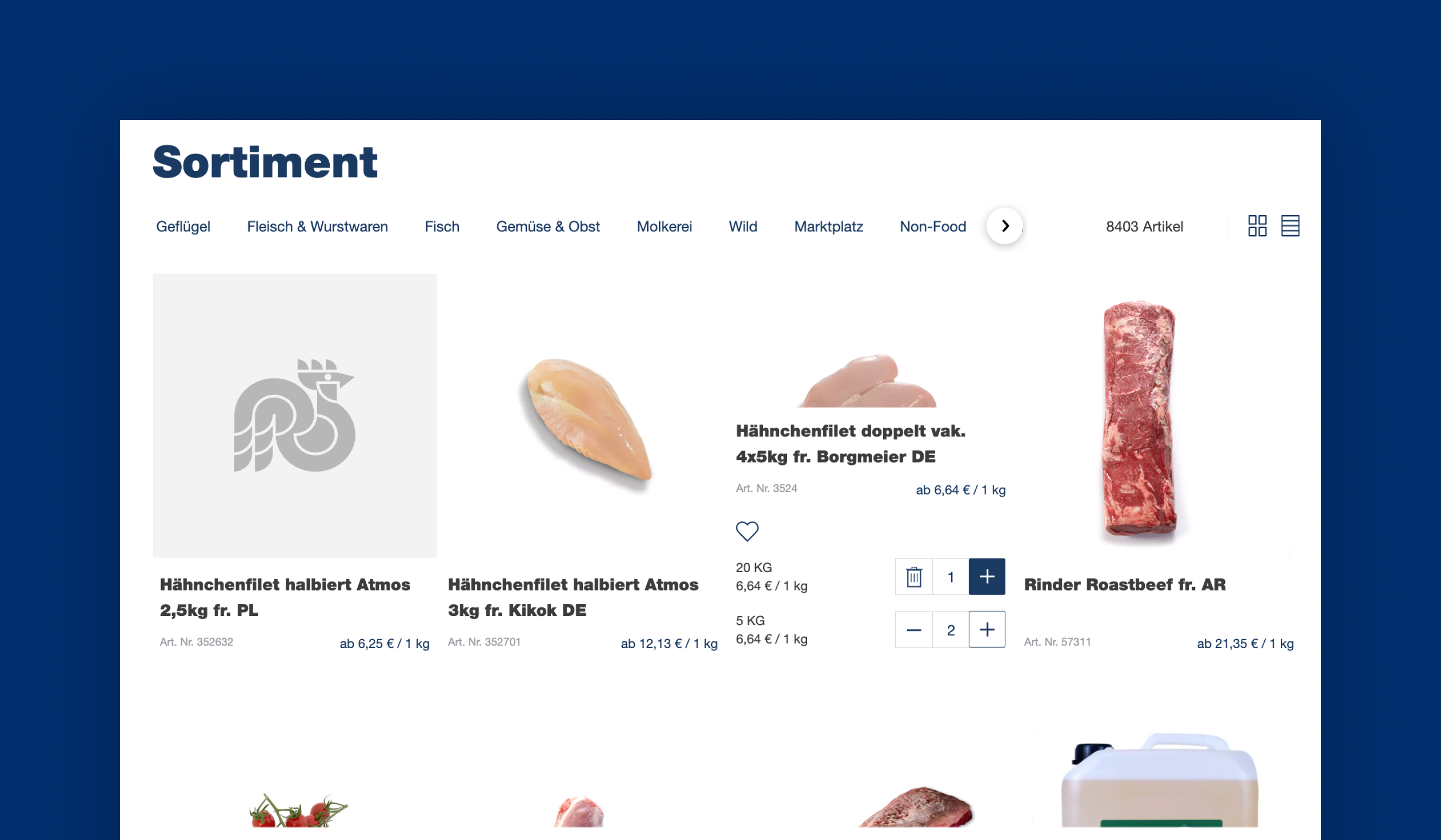 Products displayed on the Niggemann web shop