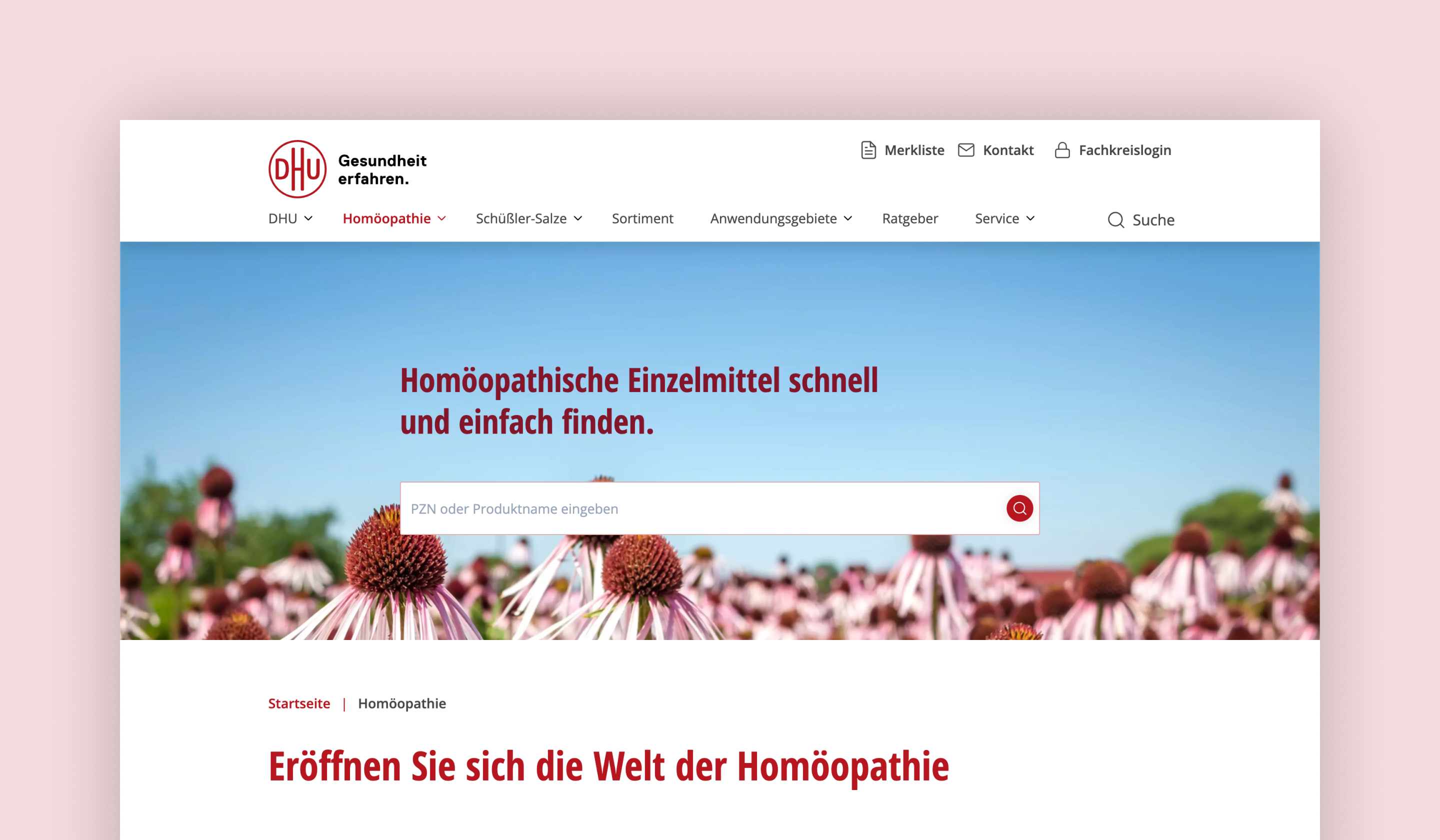 Search page display on the Schwabe website. 