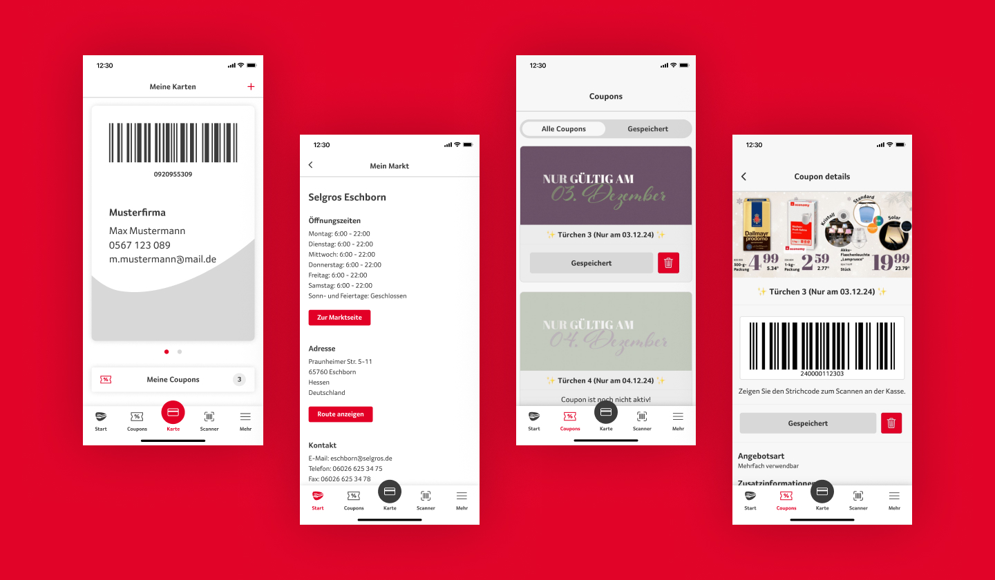 Mobile view of the Selgros application