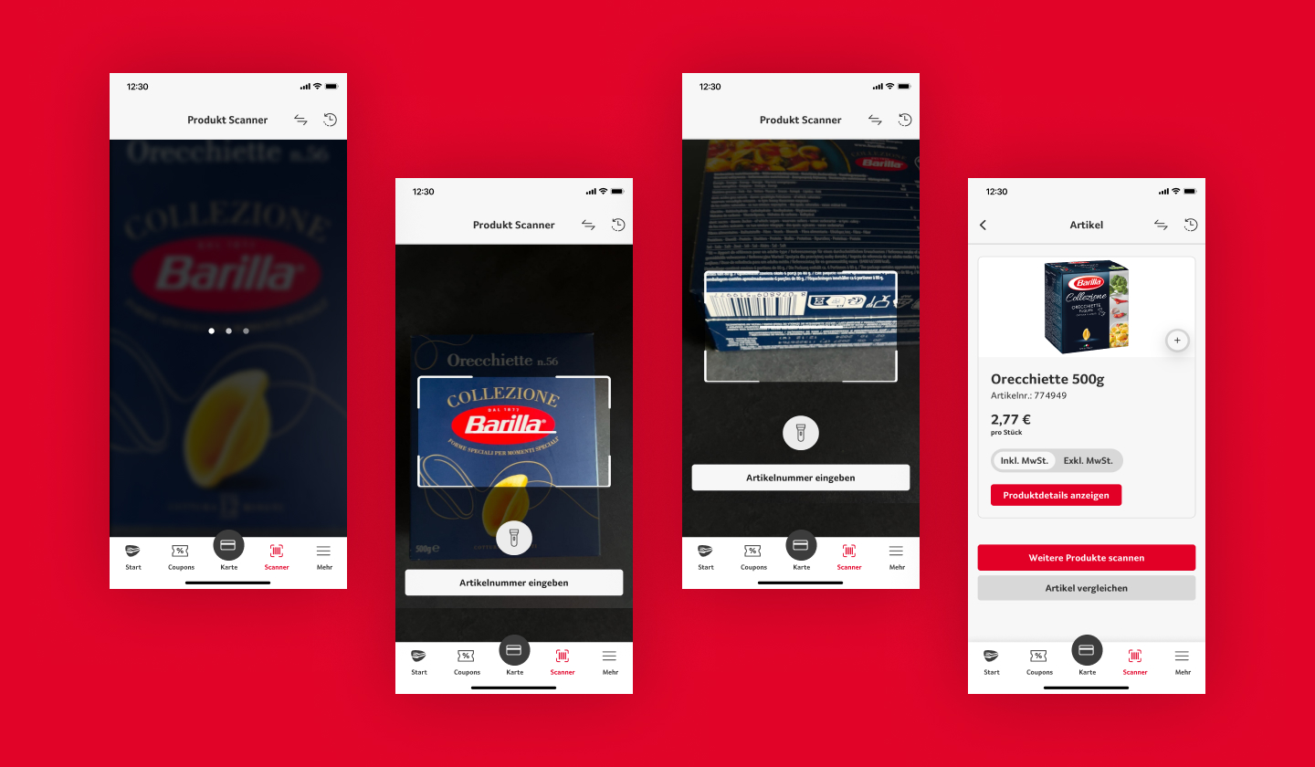 Barcode scanning functionality on the Selgros application 