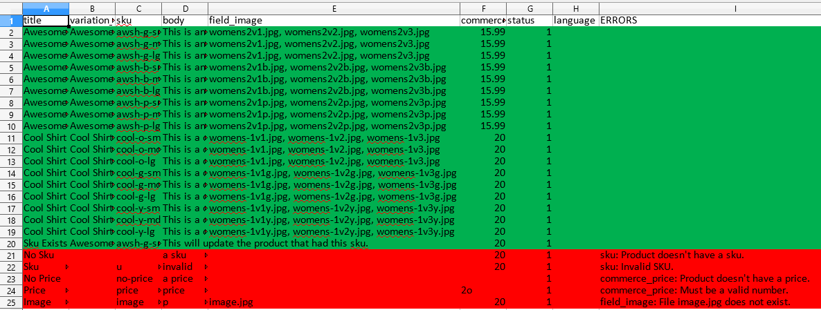 Screenshot of results XLSX