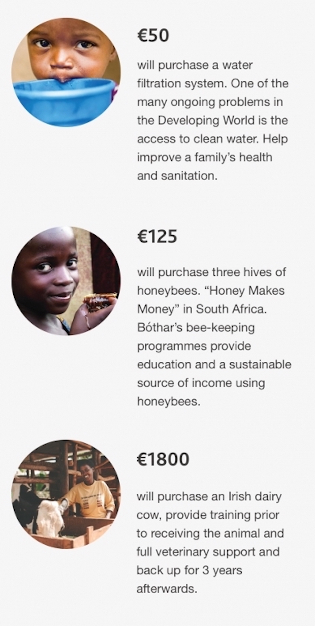 Bóthar's "why donate" component on the donation landing page