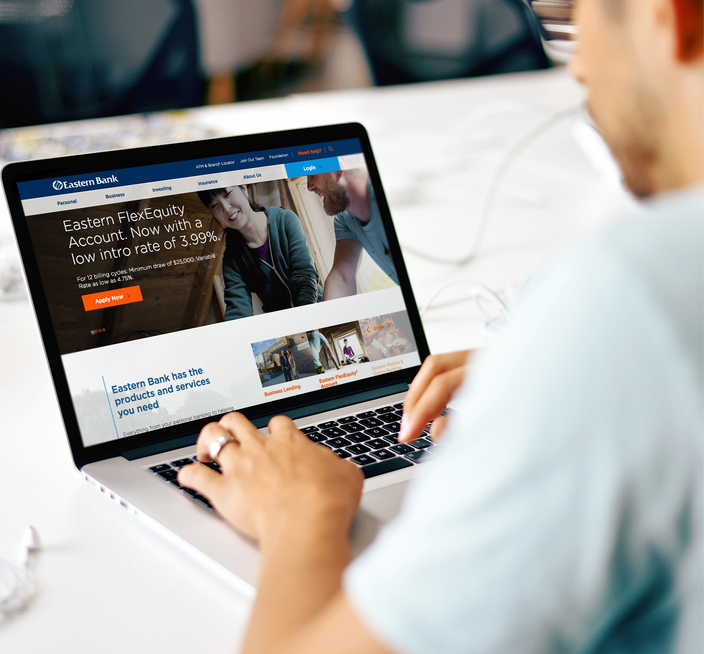 Eastern Bank homepage on laptop