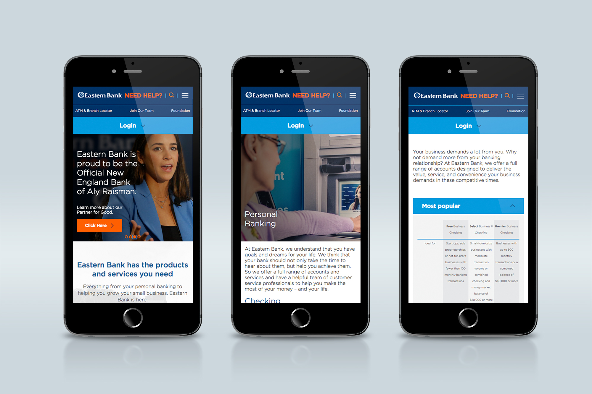 Eastern Bank on 3 mobile devices