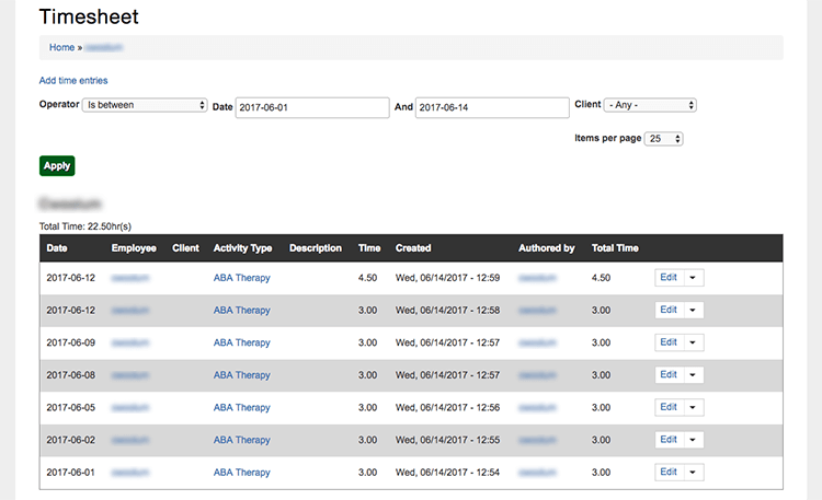 Employee Timesheet report built by Skvare with Views in Drupal 8
