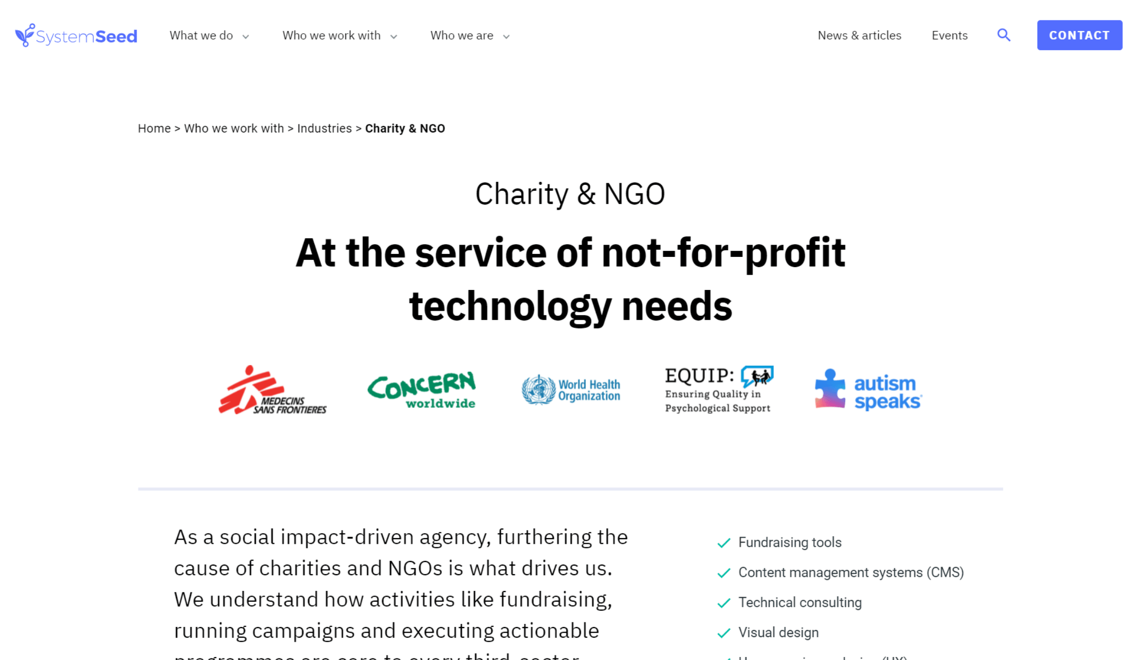 Example of hero block layout for industries pages - Headline, key client logos and description