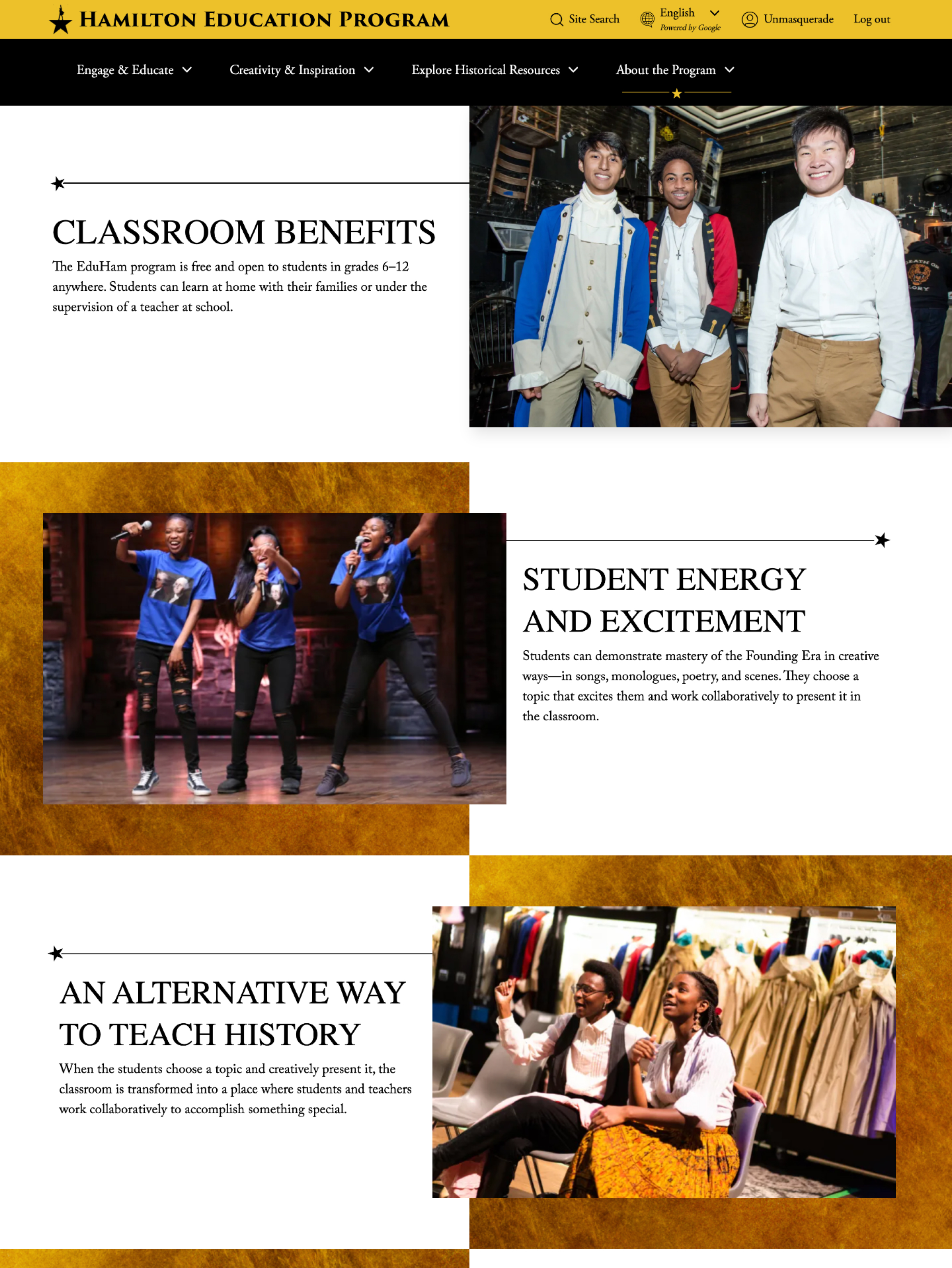 Page demonstrating curated content just for teachers on Gilder Lehrman Hamilton site