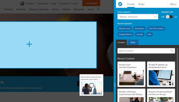 Acquia Lift screenshot with Navbar