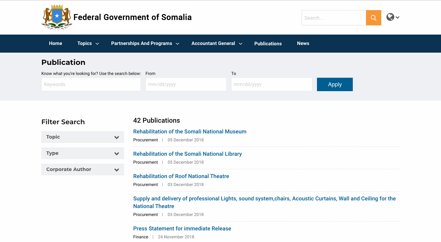 publication page of ministry of finance 