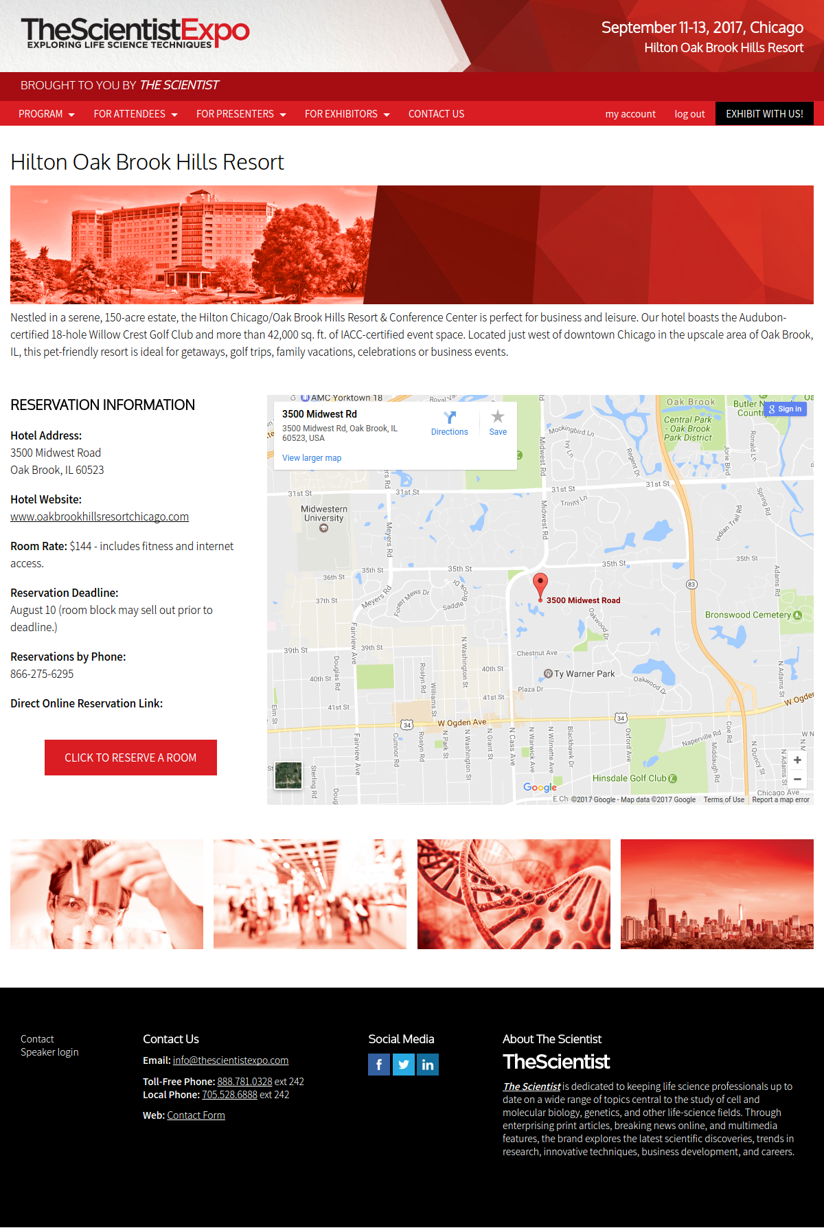 The Scientist Expo: Hotels page (desktop)