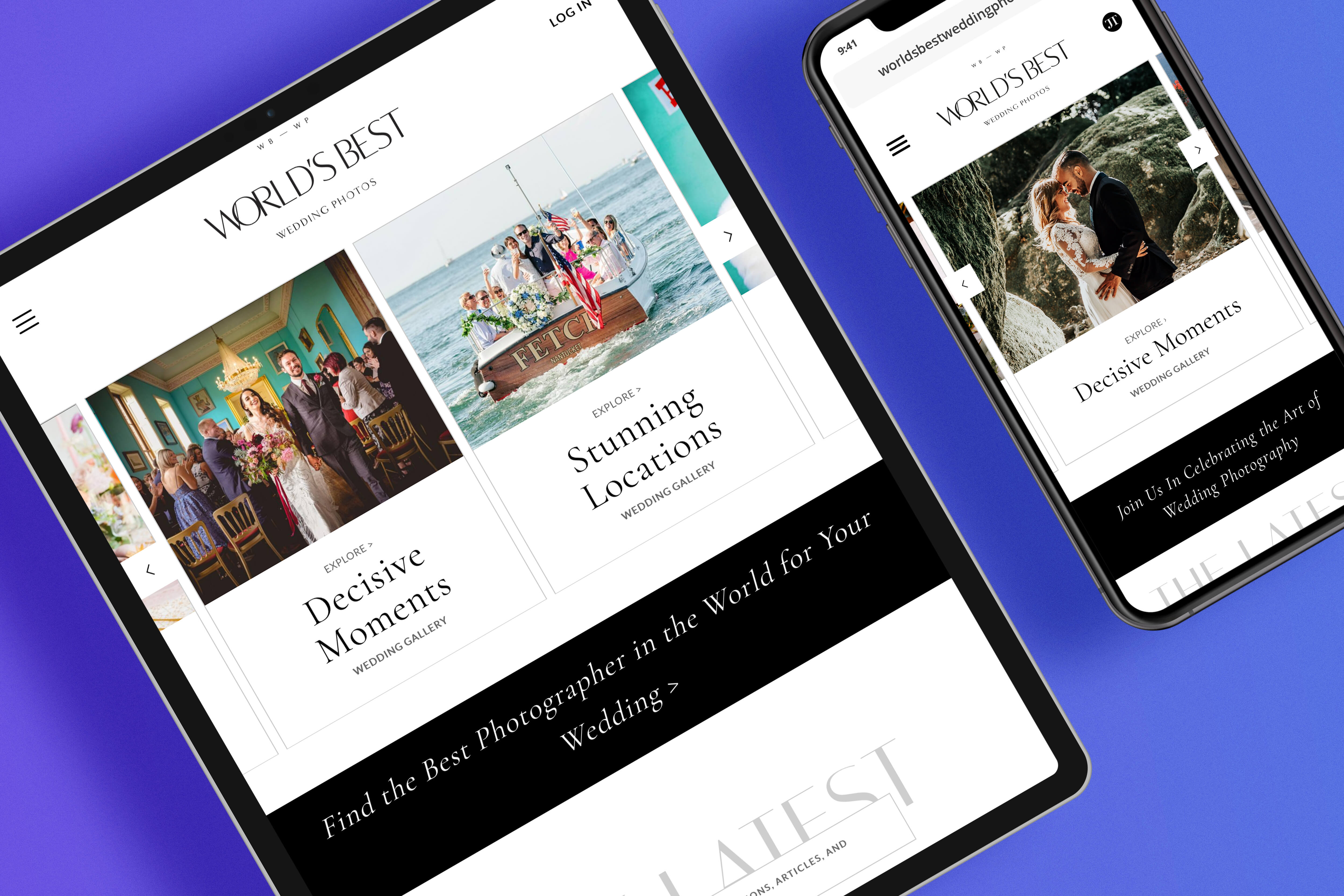 Tablet and smartphone homepage design for World's Best Wedding Photos